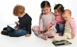 young kids using mobile devices, smartphones