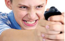 child playing violent video game